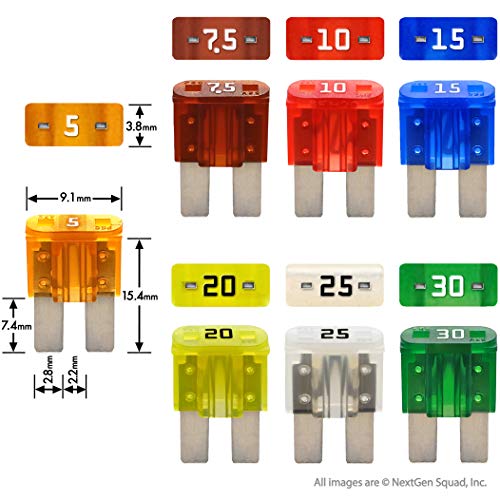 FuseTech Micro2 APT ATR 50 Piece Automotive Car Fuse Assortment Glove Box Set (49 Micro 2 Blade Fuses + Fuse Puller) 5A 7.5A 10A 15A 20A 25A 30A