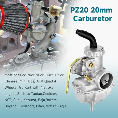 FVRITO PZ20 Carburetor Kit for Tao tao Coolster 125cc 110cc 90cc 70cc 50cc Kazuma Baja Chinese ATV Quad 4 Wheeler SunL NST Roketa Loncin Lifan XR80 CRF70 4 Stroke Go Kart Pit Dirt Bike Parts