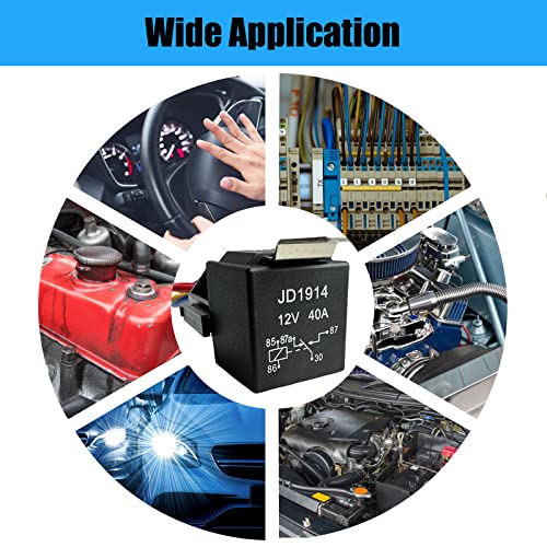 Kalmaegee 5 Pack 5 PIN 12V Relay with Harness, 40AMP 12 Volt Relay Automotive Relays with Relay Socket and Wiring Harness, SPDT Relay Switch for Car Truck Motorcycle