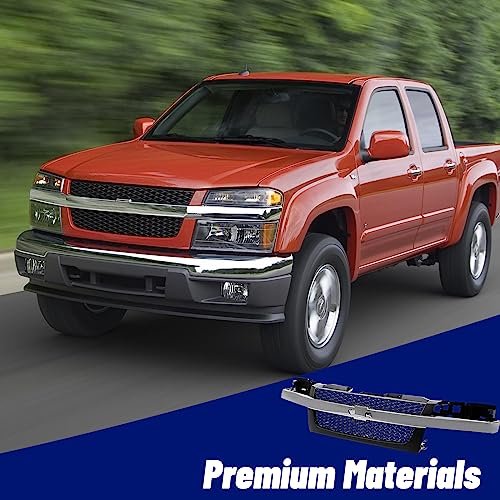 JustDrivably Front Grille Grill With Dark Gray Mesh Insert Compatible With 2004-2012 Chevrolet Colorado (With Chromed Center Molding Bar)