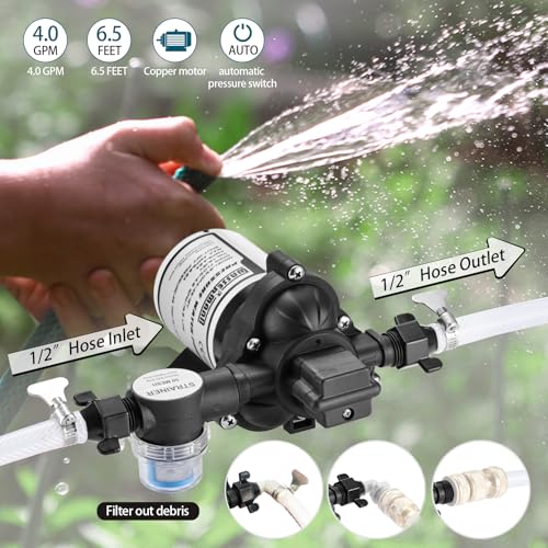 WASSERMANN RV Pump, 12V Self-priming RV Water Pressure Pump 4.0GPM 45PSI with Pressure Switch, for RV Marine Camping Yacht Garden, 12Volt DC Fresh Water Pumps RV Water Pump 2088-554-144 Replacement