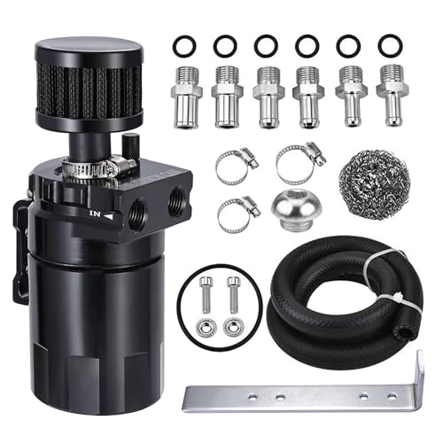 EVIL ENERGY Oil Catch Can, Universal Baffled Catch Can Kit with Breather Filter, 300ml Aluminum Air Oil Separator Tank NBR Fuel Hose Kits for PCV System