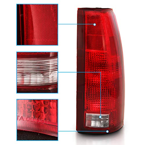 AmeriLite for 1988-2000 Chevy GMC C/K Silverado Sierra Truck Tahoe Suburban OE Red Replacement Halogen Tail Lights Pair + Bulb Connector Plate - Passenger and Driver Side