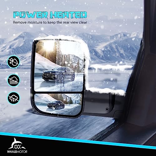 Smoked Power Heated Tow Mirrors Compatible with 2009-2018 Dodge Ram 1500, 2010-2018 2500 3500, 2019-2024 Ram 1500 Classic Flip Up Extended Trailer Towing Side Mirrors with Puddle Light, Black Housing