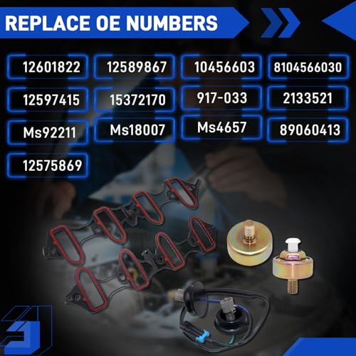 Dual Knock Sensor Kit with Wiring Harness & Intake Manifold Gasket,for Chevy Silverado Avalanche Tahoe, GMC Sierra Yukon, Cadillac Hummer & More Models Replace 12601822 213-3521 89060413