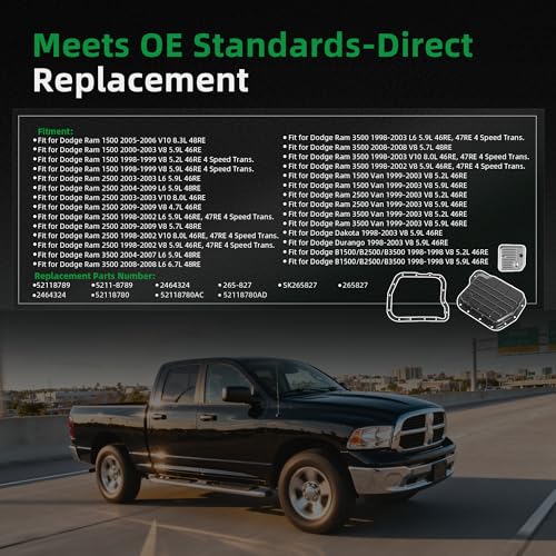 Riyhch Transmission Oil Pan with Gasket, Drain Plug & Transmission Filter, for 46RE 47RE 48RE, for Dodge Ram 1500 2500 3500 1998-2006, for Dakota Durango 1998-2003, 4.7L 5.2L 5.9L 6.7L 8.0L 8.3L