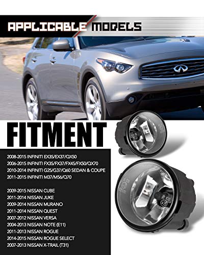 AUTOWIKI Fog Lights for 09-14 Nissan Cube/Murano, 11-13 Rogue, 11-14 Juke/Quest, 06-15 Infiniti FX35/FX37/QX70 2PCS With Clear Lens