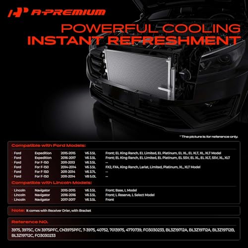 A-Premium Air Conditioning A/C Condenser Compatible with Ford F-150 2011-2014, Expedition 2015-2017 & Lincoln Navigator 2015-2017