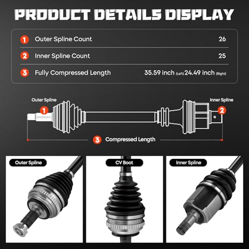 Front Left & Right CV Axle Shaft Assembly Fits for Honda Civic 1992-2000 (with ABS), for Civic del Sol S Model 1.5L 1.6L 1993 1994 1995 1996 1997 (with ABS), Driver and Passenger Side, 2-Pack