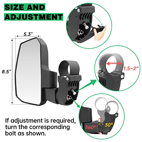 SHEJISI UTV Side Mirrors,You No Longer Need to Adjust by Hand,Innovative Automatic Reset Function,for 1.5"-2.0" Roll Cage,Compatible with Polaris RZR,Can Am Maverick,Honda Pioneer SXS,Kawasaki Mule