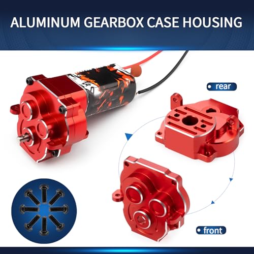 RCLIONS Aluminum Transmission Housing Gearbox Case for TRX4M 1/18th RC Crawler Car Upgrade Parts Accessories (Red)