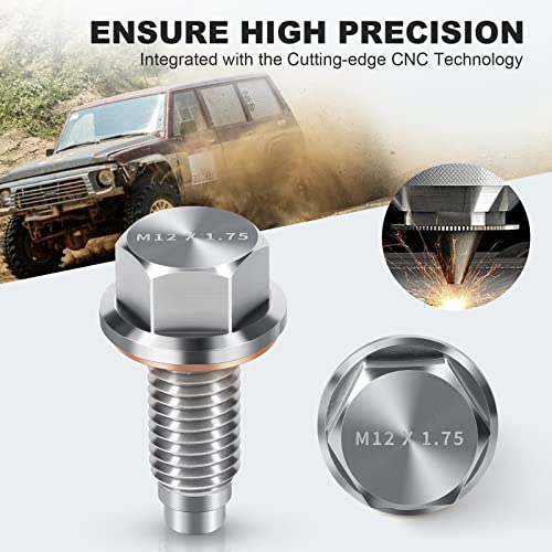 OxyGenie M12 x1.75 Magnetic Oil Drain Plug Stainless Steel with Red Copper Washer Gaskets Replacement for Chevrolet, GMC, Buick and Cadillac
