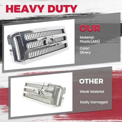 HECASA Front Grille Compatible with 2005-2007 Ford F250 F350 F450 F550 SuperDuty FO1200456 5C3Z8200BAA Upper Bumper Hood Grill W/Gray Honey Comb Chrome