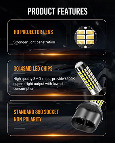LUYED 880 LED Fog Lights Bulb 400% Brightness 886 890 892 893 LED Bulb with Projector for DRL or Fog Lights,Xenon White,Pack of 2