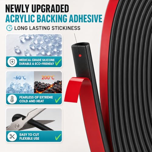 Bantie 20FT Weather Stripping Door Seal, Self-Adhesive Silicone D-Shaped Seal Strip for Door Frame & Window Gaps, Soundproof Insulation Gap Filler