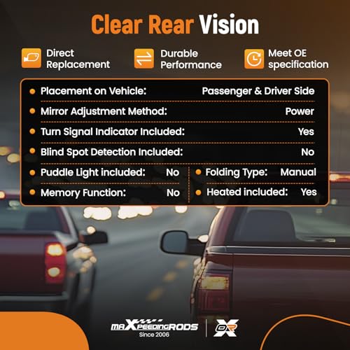 maXpeedingrods Pair Driver & Passenger Side View Mirrors Power for Chevy Silverado GMC Sierra 1500 2007-2013, Suburban Yukon XL 1500 2007-2014 Heated Manual Folding LED Arrow Turn Signal