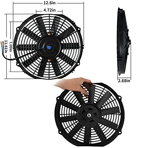 MuHize Electric Radiator Cooling Fan, 12" Universal High Performance Fans(2026 New), Puller Electric Radiator Cooling Assembly 12V 80W with Mount Kit (Pack of 2)