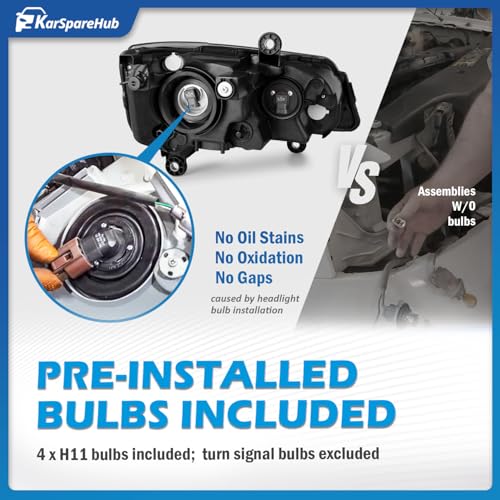 KarSpareHub Headlights Assembly W/B for 2011-2020 Dodge Grand Caravan, for 2008-2016 Chrysler Town Country Headlamp, Driver+Passenger Side