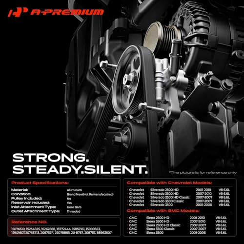 A-Premium Power Steering Pump, with Reservoir, Compatible with Chevrolet & GMC -2001-2010- Silverado 2500 HD Classic, Silverado 3500 HD, Sierra 2500 HD Classic, Sierra 3500 Classic, Sierra 3500