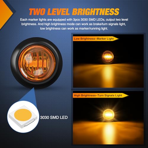 Nilight 3/4Inch Round Marker Light 10PCS Amber LED Turn Signals 3 Connectors Side Indicator Bullet Clearance Lights IP68 Waterproof for Trailer Truck Camper Van Boat Bus