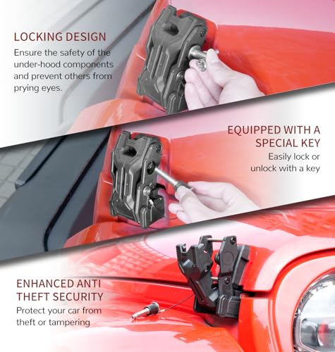 Upgraded Jeep Hood Latches with Keys, Hood Latch for 2018-2026 Jeep Wrangler JL JLU 4XE Jeep Gladiator JT, Anti-Theft Hood Lock Catch Latches Accessories, Off-Road Modified Style, 1 Pair (Not for JK)