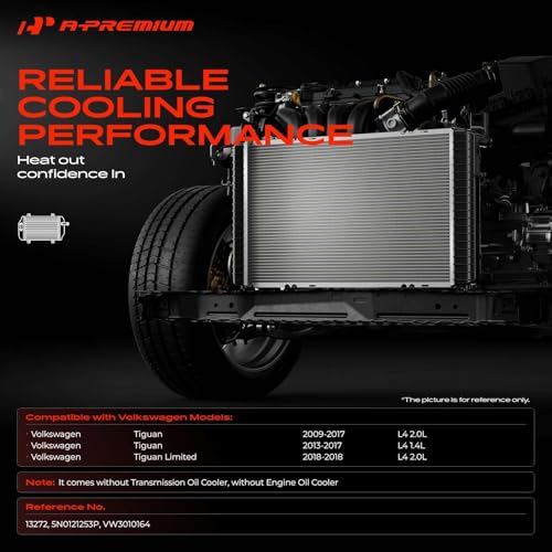 A-Premium Engine Coolant Radiator Assembly Compatible with Volkswagen VW Tiguan 2009-2017, For Tiguan Limited 2018, L4 1.4L 2.0L