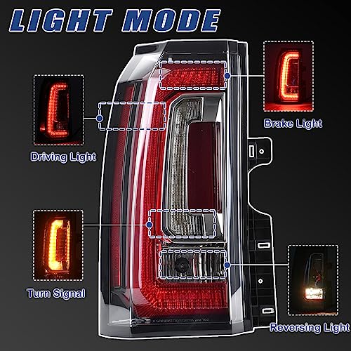Goopool Tail Lights Assembly Compatible With GMC Yukon/Yukon XL 2015 2016 2017 2018 2019 2020 Left Driver Side LED Lens Taillights Brake Signal Assembly With Bulb