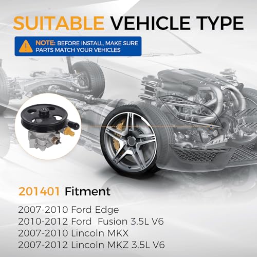 PAROD 201401 Power Steering Pump Fit for 2010-2012 Fusion 3.5L V6, 2007-2010 Ford Edge/Lincoln MKX, 2007-2012 MKZ 3.5L V6