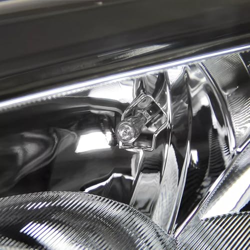 Headlights Assembly Pair with Bulbs for 2012 2013 2014 Ford Focus S SE ST SEL Halogen Head Lamps Replacement Driver and Passenger Side,Black Housing Amber Reflector