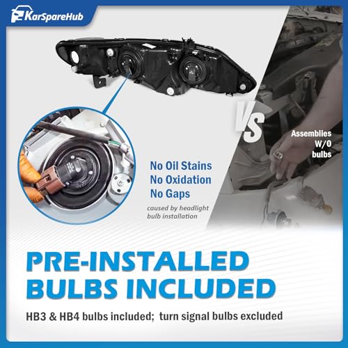KarSpareHub Headlights Assembly for 2006-2011 Honda Civic 4-Door Headlamp Replacement Chrome Housing Driver & Passenger Side (NOT fit 2-Door)