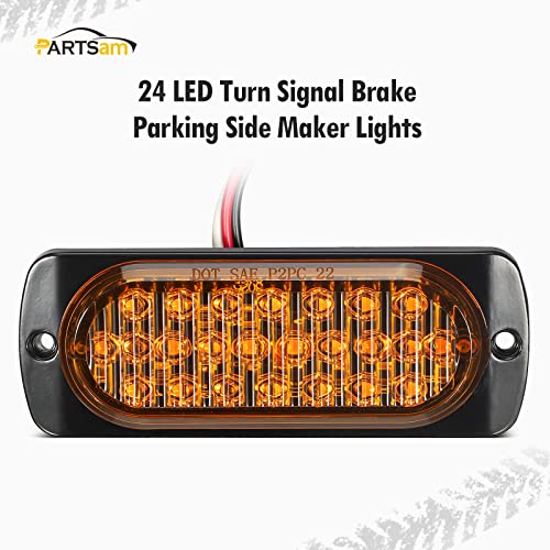 Partsam 2Pcs 4.4" Amber 24 LED Turn Signal Side Marker Lights [DOT Approved], IP67 Waterproof Amber Lens Aluminum Housing Surface Mount Marker Lights for Trailer Truck Tractor RV