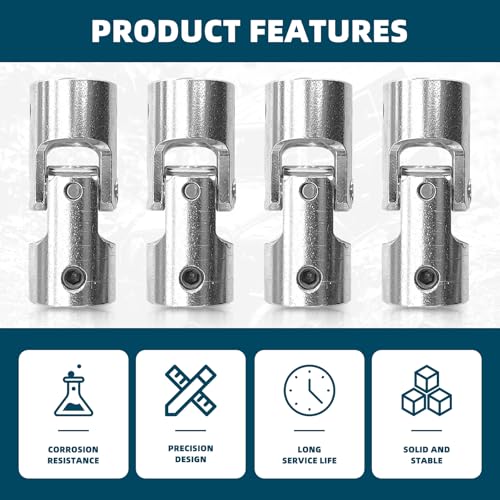 4 Pcs 8mm to 8mm Universal Joint Shaft Coupling Rotatable Metal Shaf Coupling Motor Connector Coupler with Screws and Wrench for RC Car Robot Crawler Boat