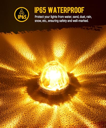 Partsam 2Pcs Glass Watermelon Lights [Patented] Clear Lens Amber LED Side Marker Turn Signal Lights with Bezel Replacement for Kenworth Peterbilt Freightliner Trucks