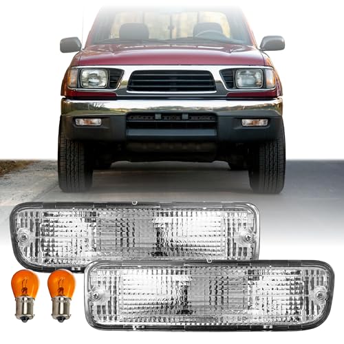 USR 95-00 Tacoma 2WD Bumper Light – Front Turn Signal Lamps (Left + Right) Pair - Compatible with 1995-1997 Toyota Tacoma 2WD/4WD & 98-00 Tacoma 2WD without Pre-Runner Truck (CLEAR LENS w/Amber Bulb)