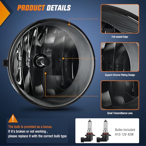 Nilight Fog Light Assembly Compatible with Toyota 2005 2006 2007 2008 2009 2010 2011 Tacoma 2007-2013 Tundra 2008-2017 Sequoia 2004-2006 Solara Smoke Lens w/H10 42W Bulbs