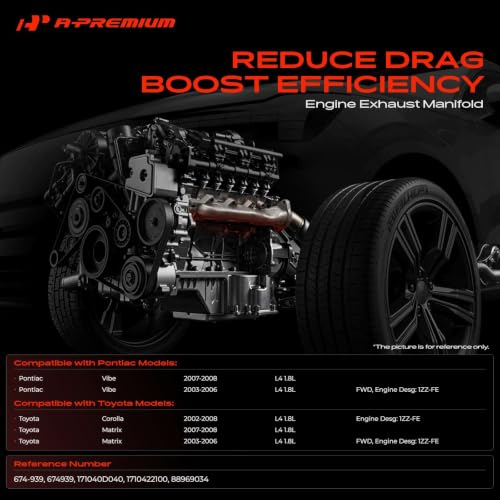 A-Premium [L4 1.8L] Engine Exhaust Manifold Kit W/Gaskets Compatible with Toyota Corolla 2002-2008, Matrix 2003-2008 & Pontiac Vibe 2003-2008, Replaces 171040D040 1710422100