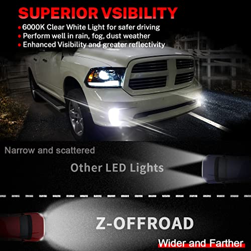 Z-OFFROAD New Version LED Fog Lights Compatible with Dodge Ram 1500 2013 2014 2015 2016 2017 2018 Bumper Driving Fog Lamps Replacement – 1 Pair Black