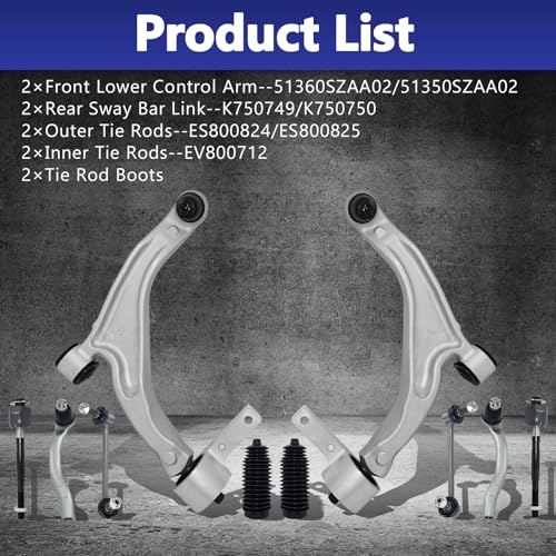 HAWK BROTHER Control Arm, Replacement For Control Arms with Ball Joint Inner Outer Tie Rods Boots Sway Bar Links Suspension Kit Compatible With 2009-2015 Honda Pilot