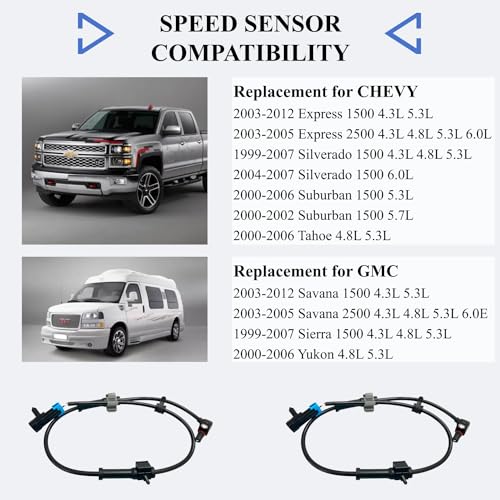 ABS Sensor Front Left Right Compatible for Chevy Silverado/Express/Suburban/Tahoe & GMC Sierra/Savana/Yukon XL & Cadillac Escalade 4.3L 4.8L 5.3L 5.7L 6.0L ABS Wheel Speed Sensor Replace#19181873