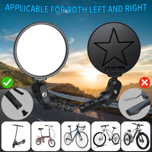 BriskMore Black Convex Rearview Mirrors, 2PCS Adjustable Handlebar Bicycle Mirrors for Road, Mountain, Scooter Bikes