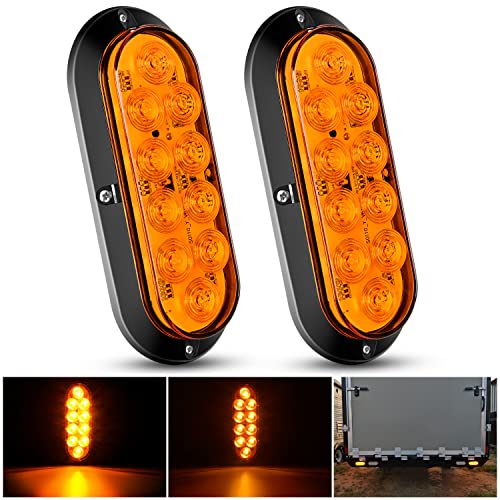 Nilight 6 Inch Oval Amber LED Trailer Tail Lights 2PCS 10 LEDs Waterproof Turn SignalsTrailers Lights for Truck RV Boat Bus Lorry Camper Van Caravan