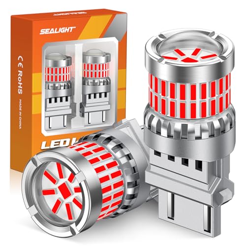 SEALIGHT Brake Light Bulbs 3157 LED Bulb Red, 700% Brighter 3156 3057 4157 4114 LED Bulb 57-SMD LED Chipset with Projector Len for Blinker Brake Light, Tail Light, Stop Parking Lights, Pack of 2