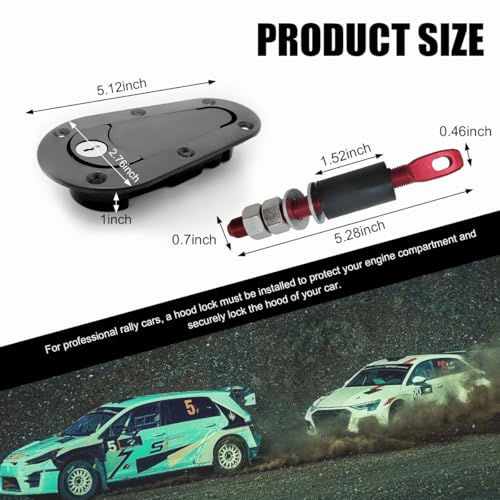 Yourkar Flush Hood Latch & Pin Kit, Durable Engine Bonnet Quick Release Latch & Pin Set for Racing Car, Automotive, Universal Car Accessories