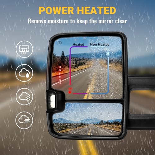 Towing Mirrors Compatible with 2014 2015 2016 2017 2018 Chevy Silverado GMC Sierra 1500 2500 HD 3500 HD with Power Glass LED Arrow Turn Signal Backup Lamp Running Light Heated Extendable Pair Set