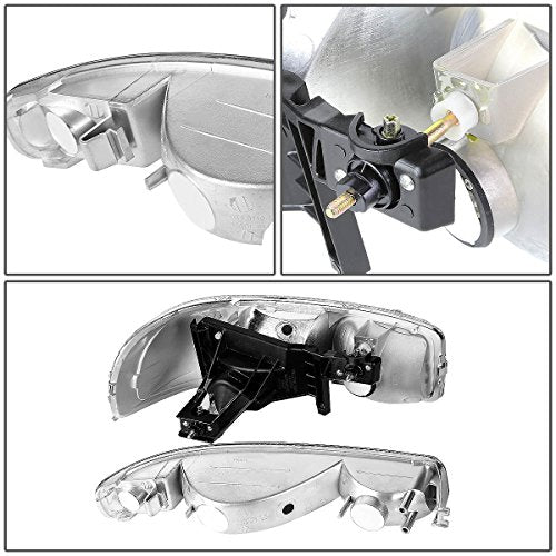 DNA MOTORING HL-OEM-SIE99-4P-CH-AM Chrome Amber Headlights Compatible with 99-07 Sierra Yukon