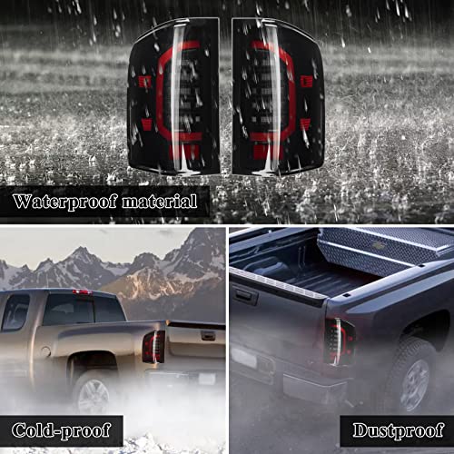 vvavv LED Tail Lights Compatible with 2007-2013 Chevy Silverado 1500 2007-2014 Silverado 2500 HD/3500 HD, LED Tube Rear Light Lamp Dark Smoke Replace A Pair
