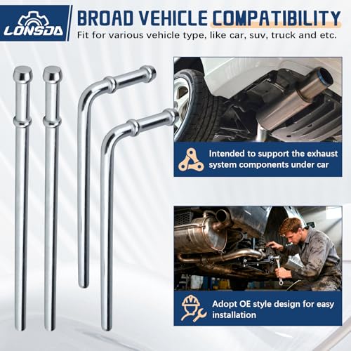Lonsda 16PCS Universal Exhaust Rubber Hanger Heavy Duty Exhaust Hanger Rod Exhaust Pipe Hanger Weld On - 3/8" Rod 7.6" Long + Straight 10" Long