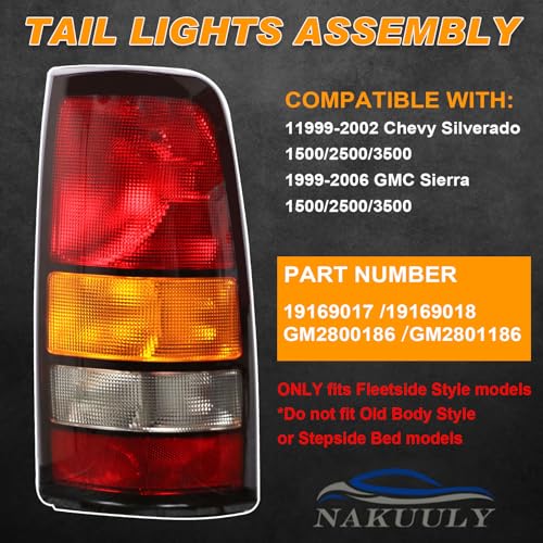 Nakuuly Tail Lights Compatible With 1999-2002 Chevy Silverado 1999-2006 GMC Sierra 1500 2500 3500 1500 HD 2500HD Driver and Passenger Side Taillights Rear Lamp without Bulb (Black Border)
