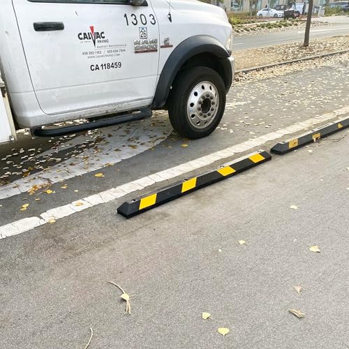 Guardian Parking Stop, Rubber Stopper and Curb with Mounting Holes, 6 Ft, Black/Yellow - Highly Visible Accessory for Car and Passenger Safety - Ideal for Job Sites, Driveways, and Garages