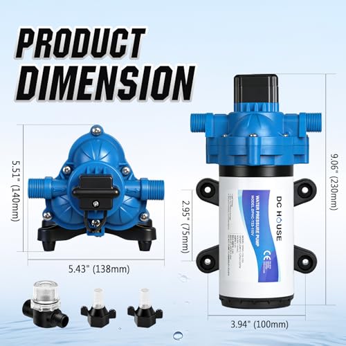 DC HOUSE 110V RV Camper Water Pressure Diaphragm Pump, 4GPM 50PSI 33-Series, On Demand Fresh Water Pump with Pressure Switch for Bathroom Shower Kitchen Sink, Food Truck & Marine Use